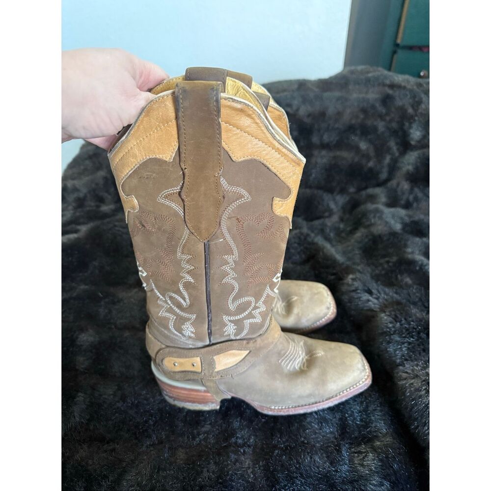 Cuatrero Western Boots 6 Cowgirl  Brown Leather Cowboy Square Toe
